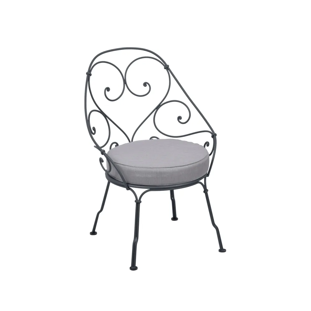 1900 Cabriolet stol med armlener, Anthracite, flannel grey pute Fermob