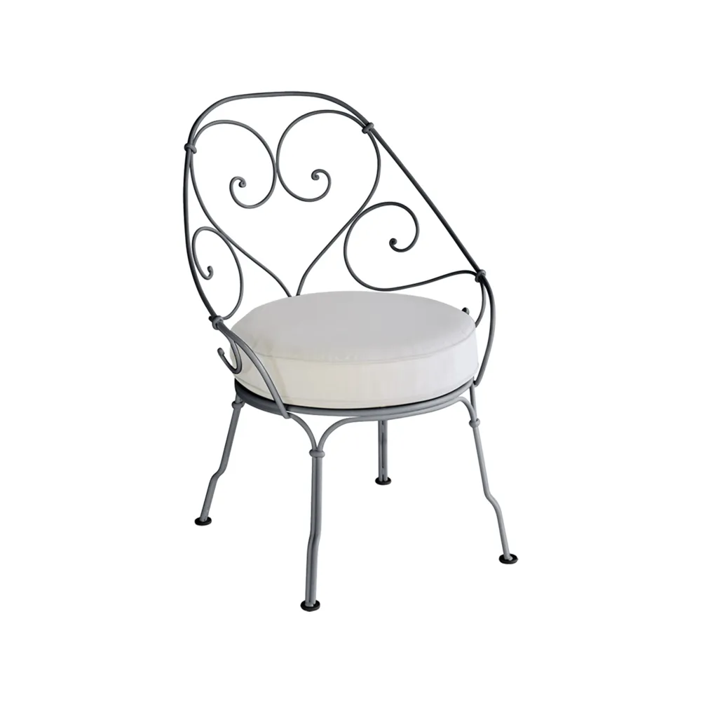 1900 Cabriolet stol med armlener, Anthracite, off-white pute Fermob