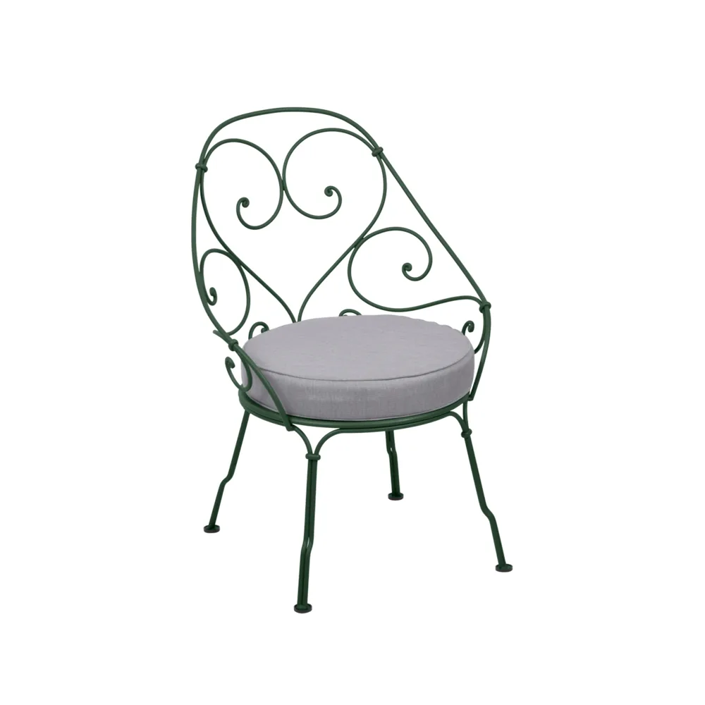 1900 Cabriolet stol med armlener, Cedar green, flannel grey pute Fermob