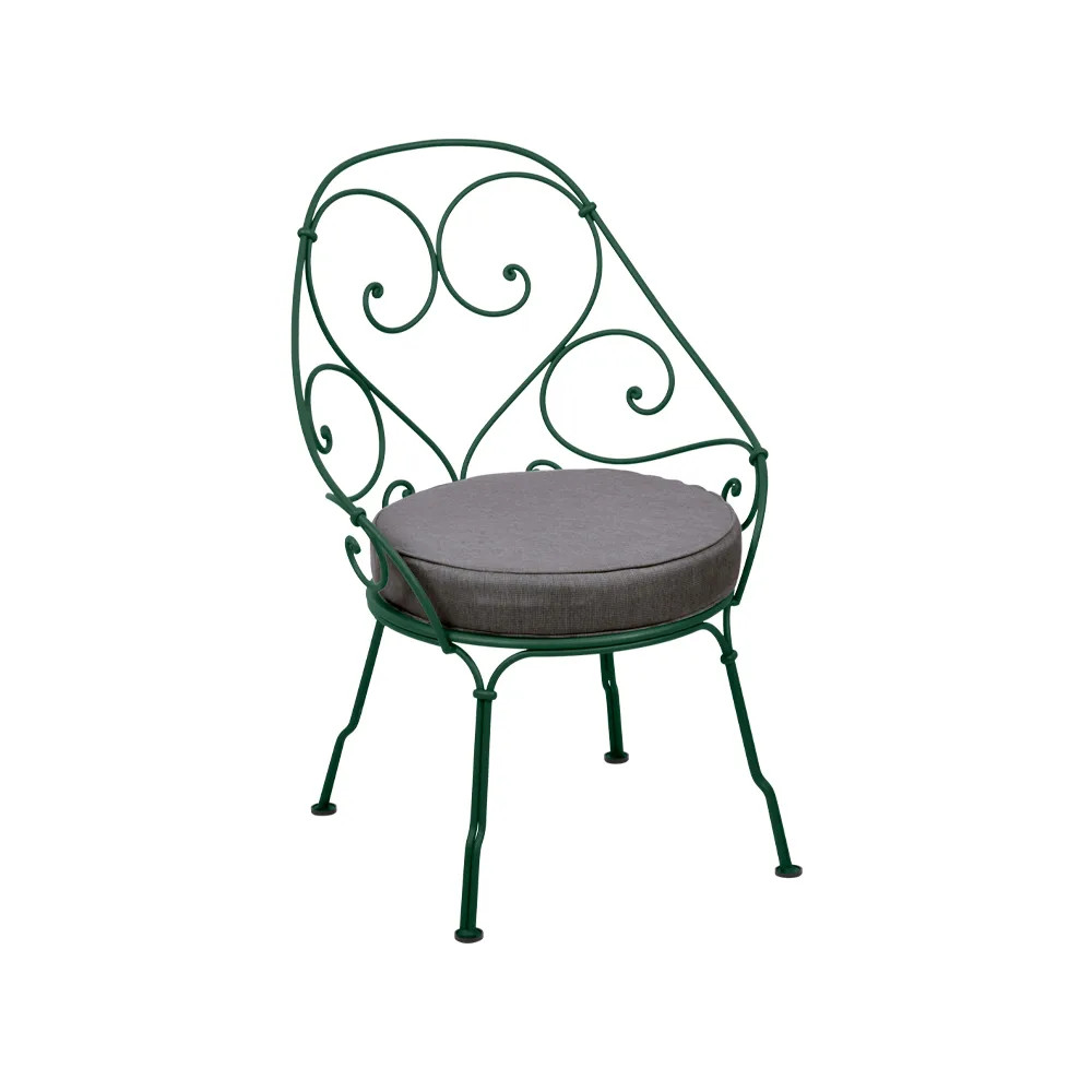 1900 Cabriolet stol med armlener, Cedar green, graphite grey pute Fermob