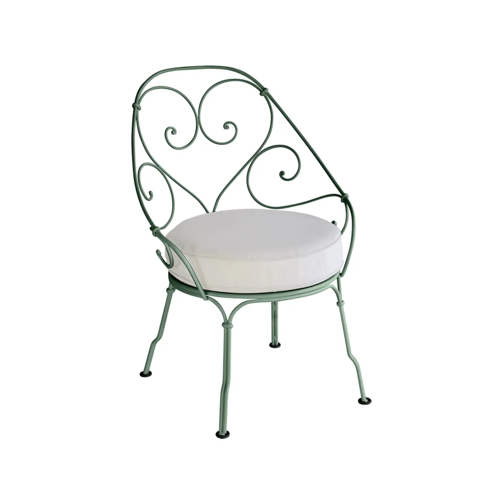 1900 Cabriolet stol med armlener, Cedar green, off-white pute Fermob