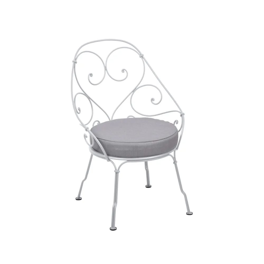 1900 Cabriolet stol med armlener, Cotton white, flannel grey pute Fermob