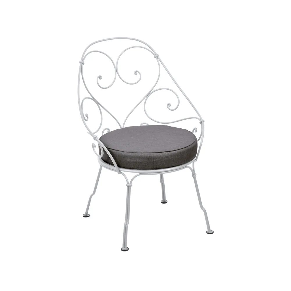 1900 Cabriolet stol med armlener, Cotton white, graphite grey pute Fermob