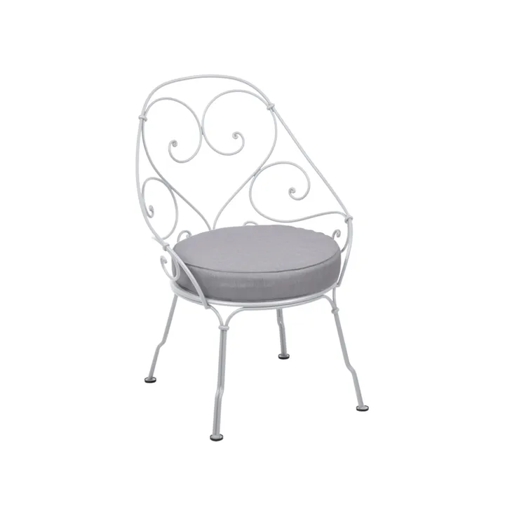 1900 Cabriolet stol med armlener - Cotton white (hvit), flannel grey pute - Fermob