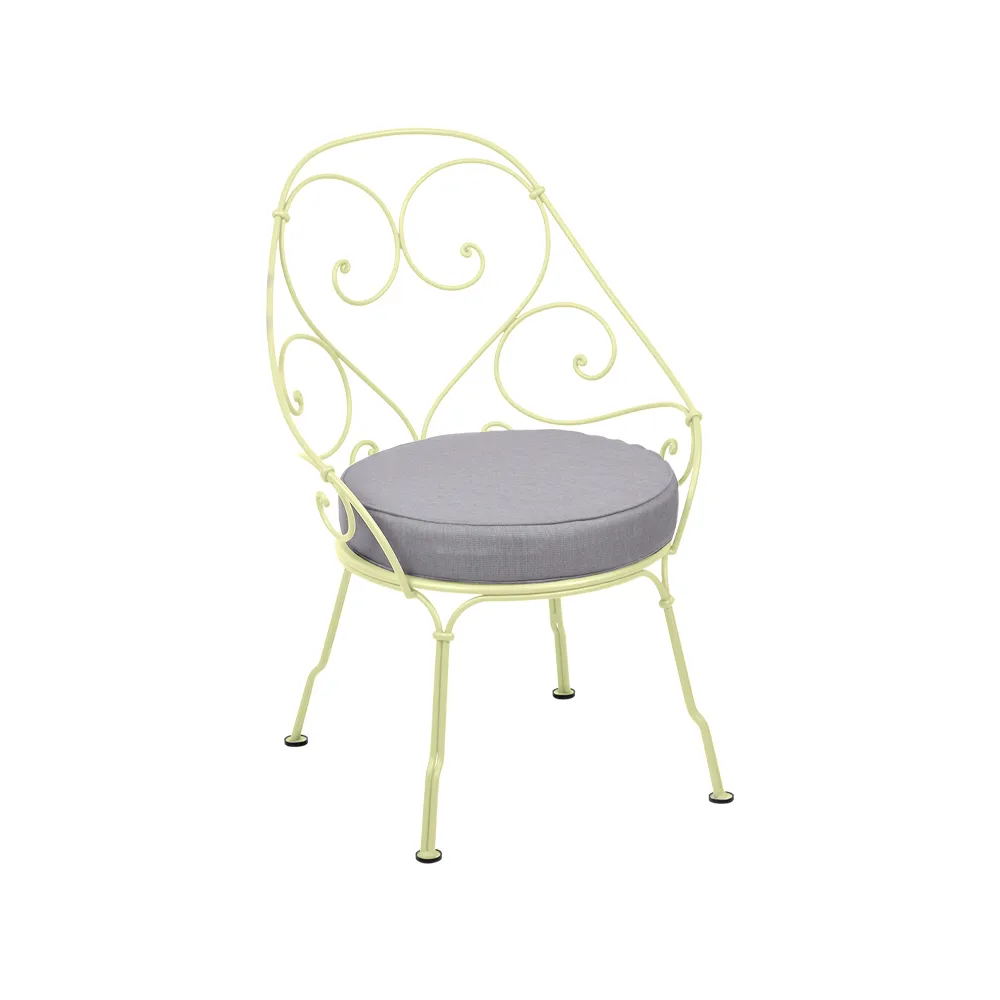 1900 Cabriolet stol med armlener, Frosted lemon (gul), flannel grey pute Fermob