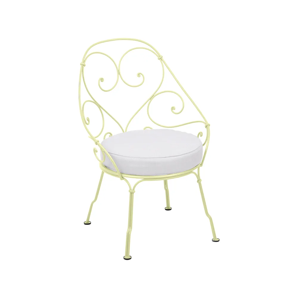 1900 Cabriolet stol med armlener, Frosted lemon (gul), off-white pute Fermob