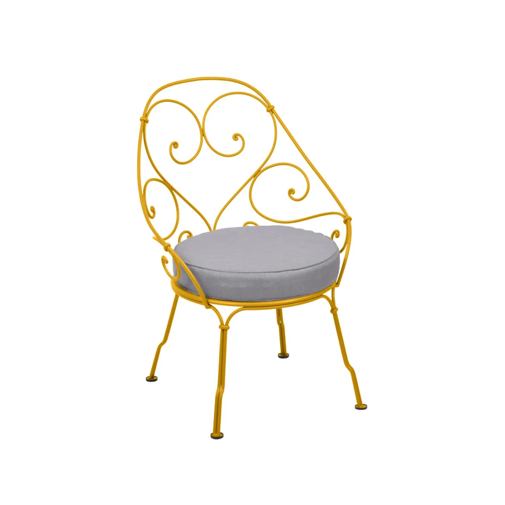 1900 Cabriolet stol med armlener, Honey, flannel grey pute Fermob