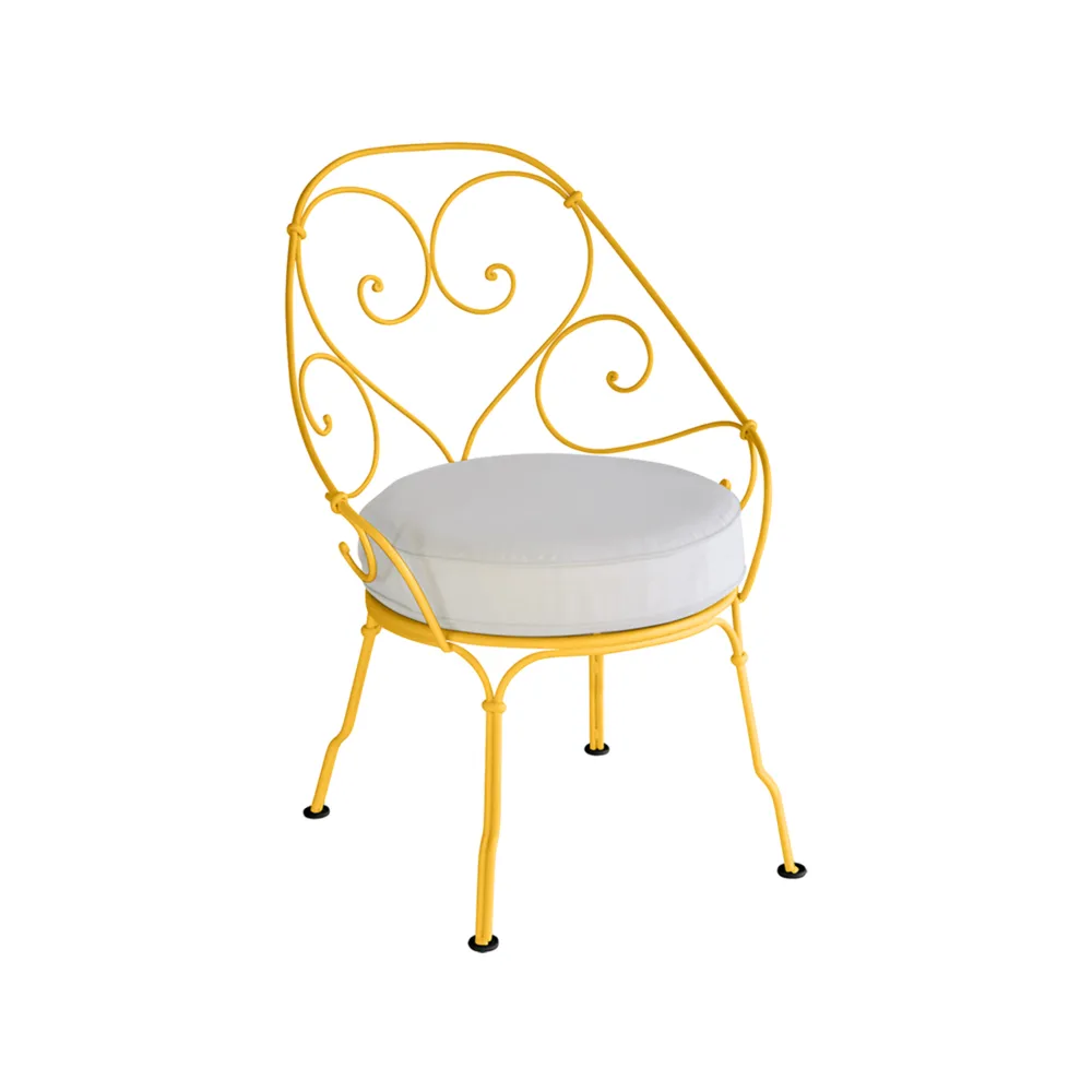 1900 Cabriolet stol med armlener, Honey (gul), off-white pute Fermob