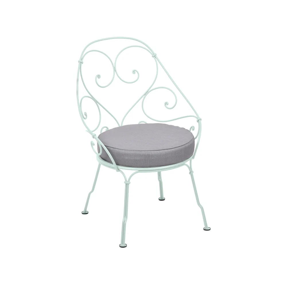 1900 Cabriolet stol med armlener, Ice mint (grønn), flannel grey pute Fermob
