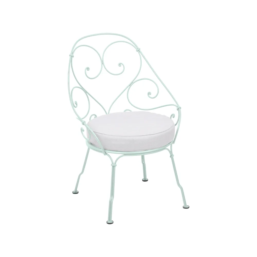 1900 Cabriolet stol med armlener, Ice mint, off-white pute Fermob