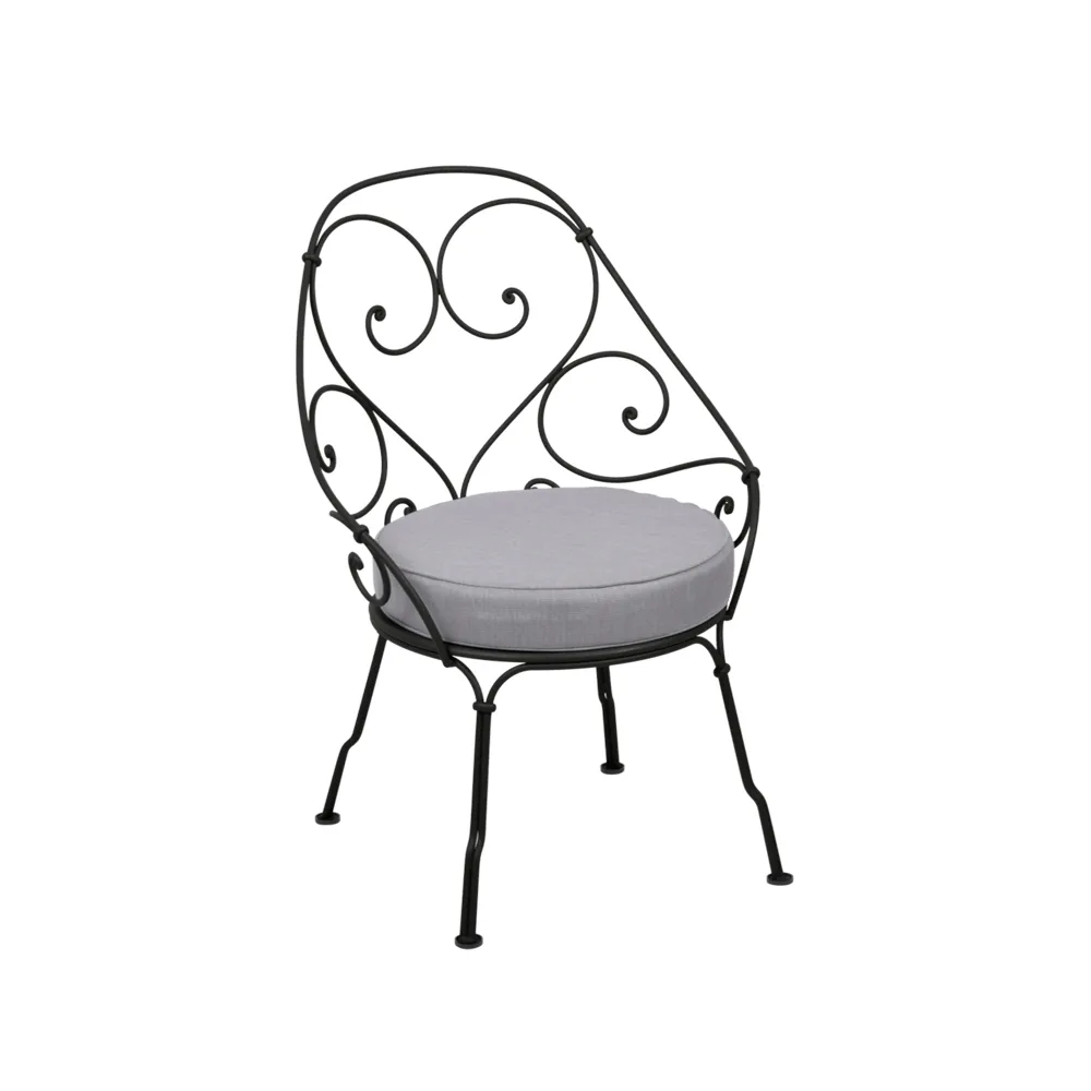 1900 Cabriolet stol med armlener, Liquorice, flannel grey pute Fermob