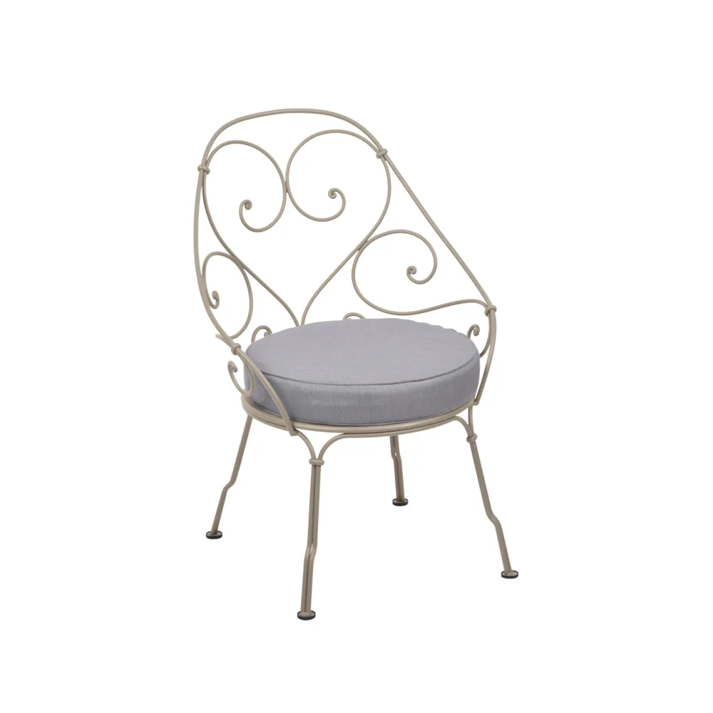 1900 Cabriolet stol med armlener, Nutmeg, flannel grey pute Fermob