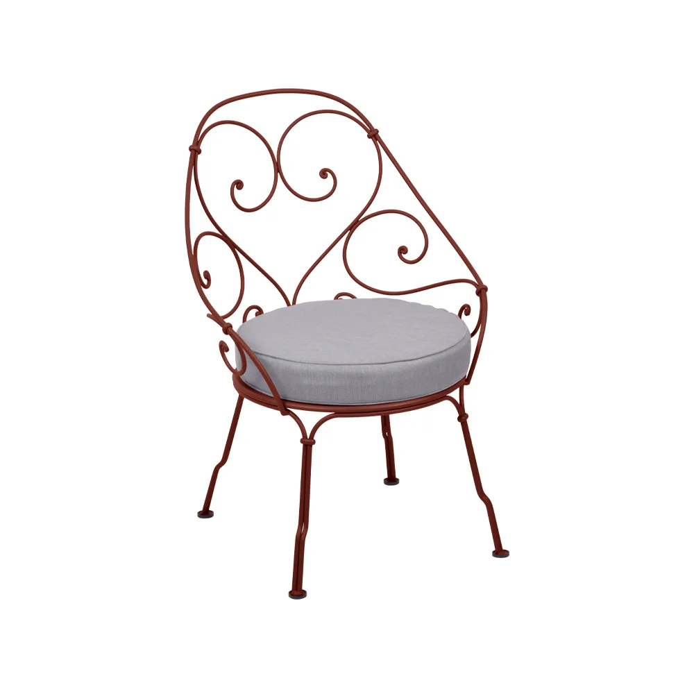 1900 Cabriolet stol med armlener, Red ochre, flanelGrey pute Fermob