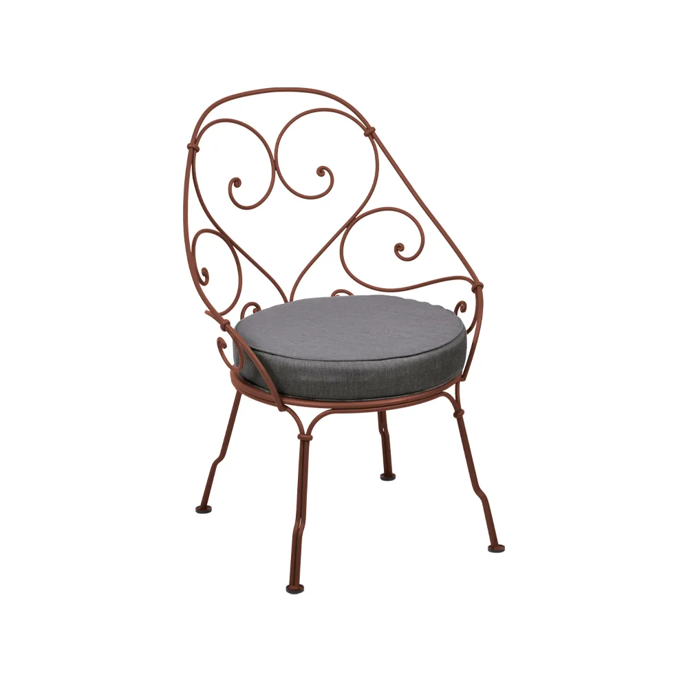 1900 Cabriolet stol med armlener, Red ochre, graphite grey pute Fermob