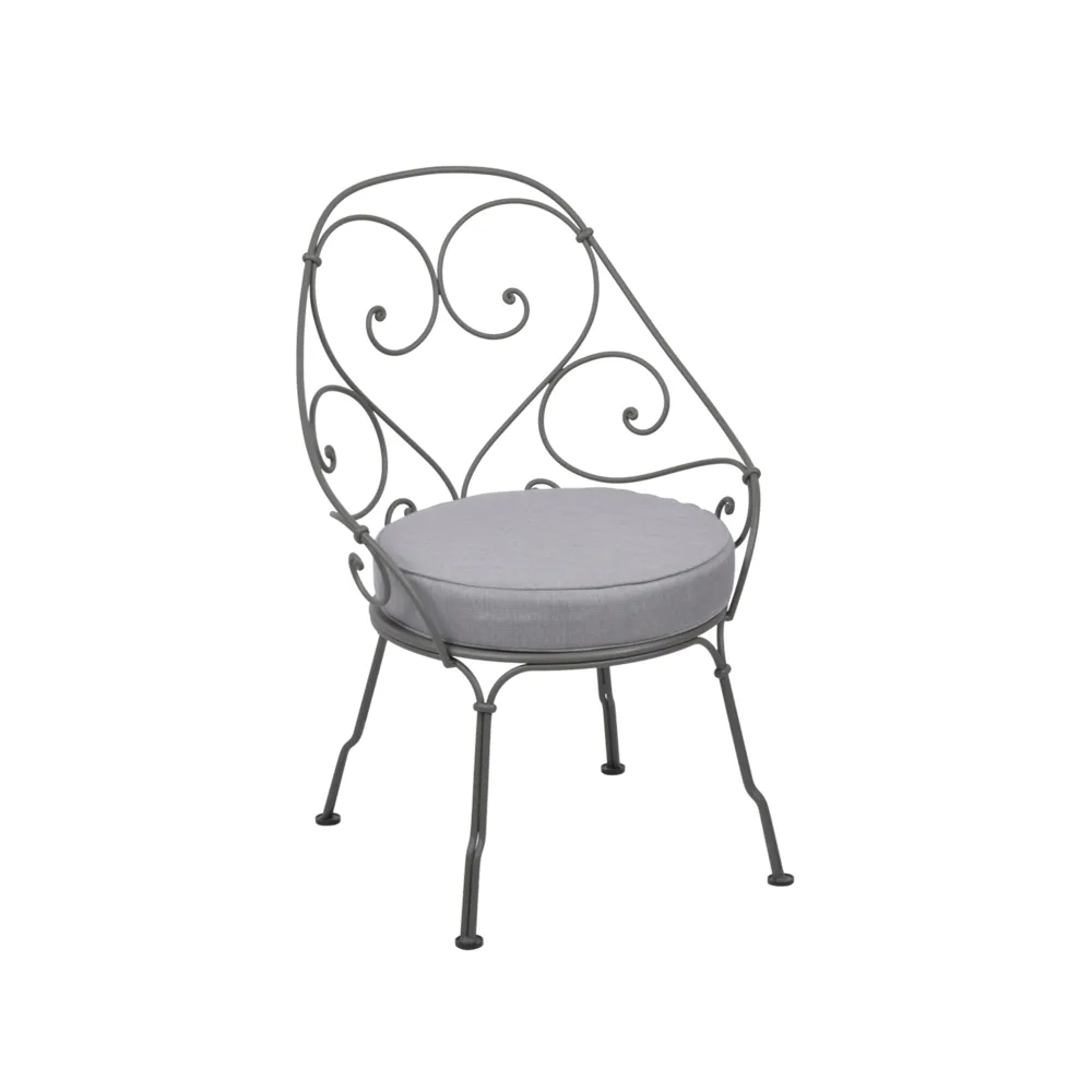 1900 Cabriolet stol med armlener, Rosemary, flannel grey pute Fermob