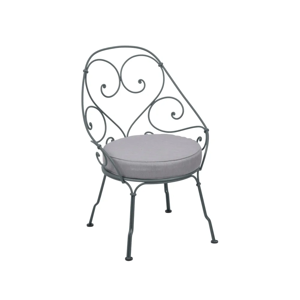 1900 Cabriolet stol med armlener, Storm grey, flannel grey pute Fermob