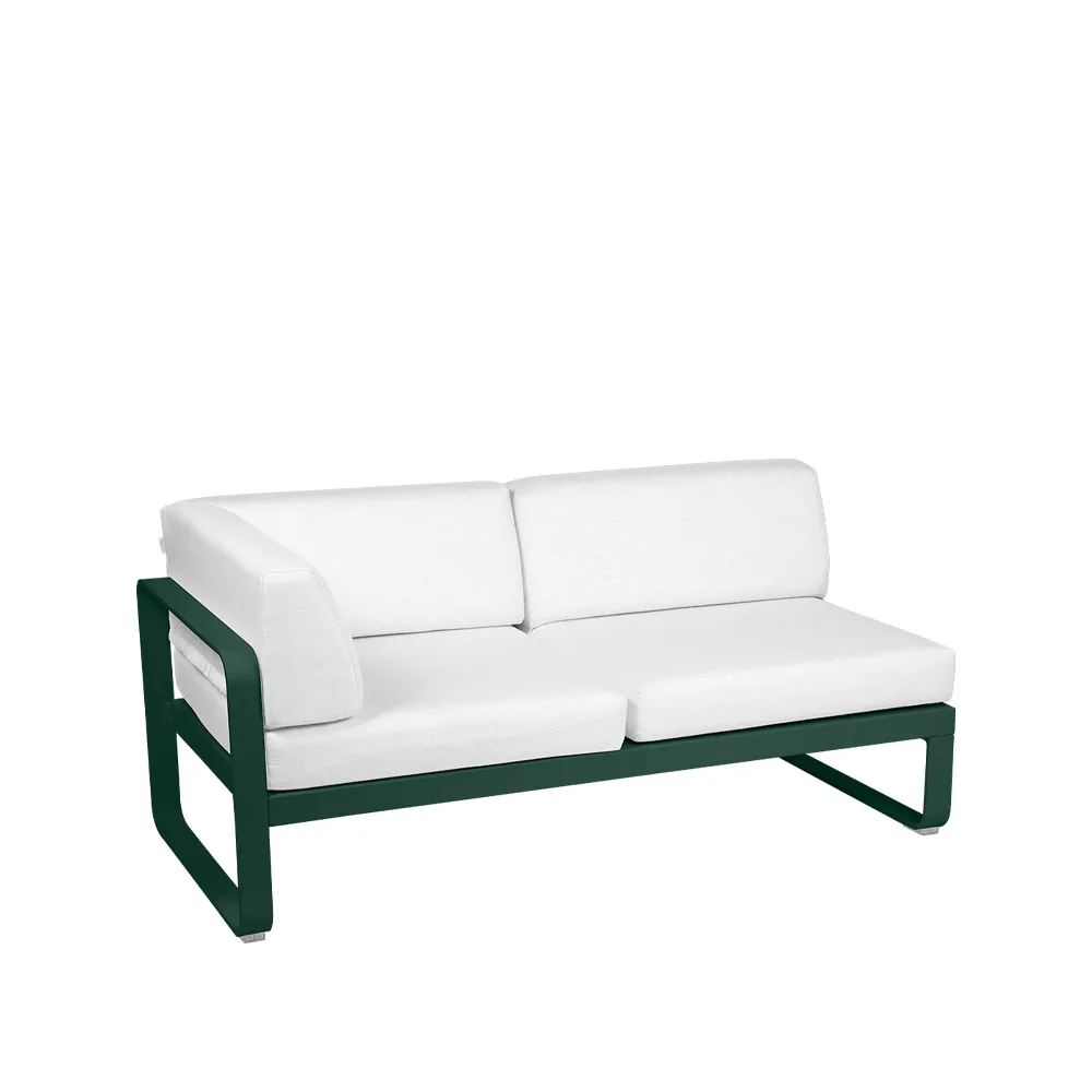 Bellevie Corner modulsofa, 2-seters Cedar green (grønn), off-white pute, venstre Fermob