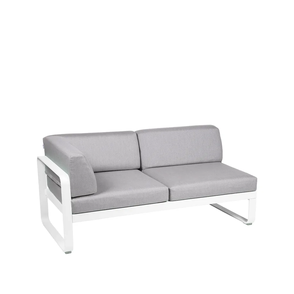 Bellevie Corner modulsofa, 2-seters Cotton white (hvit)-flannel grey pute-venstre Fermob