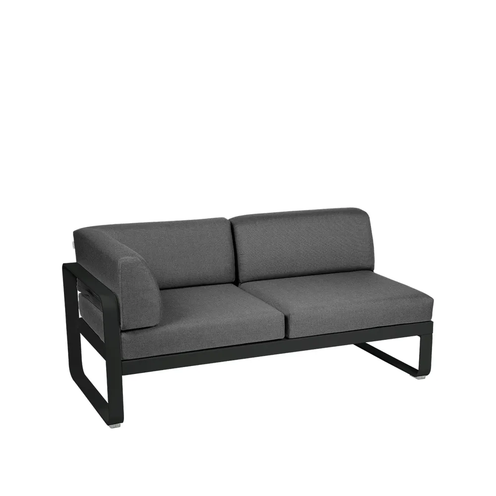 Bellevie Corner modulsofa, 2-seters Liquorice (svart), graphite grey pute, venstre Fermob