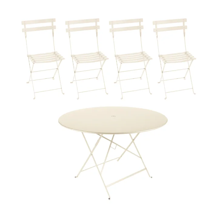 Bistro bord Ø117 cm + 4 stoler, Latte beige - Fermob