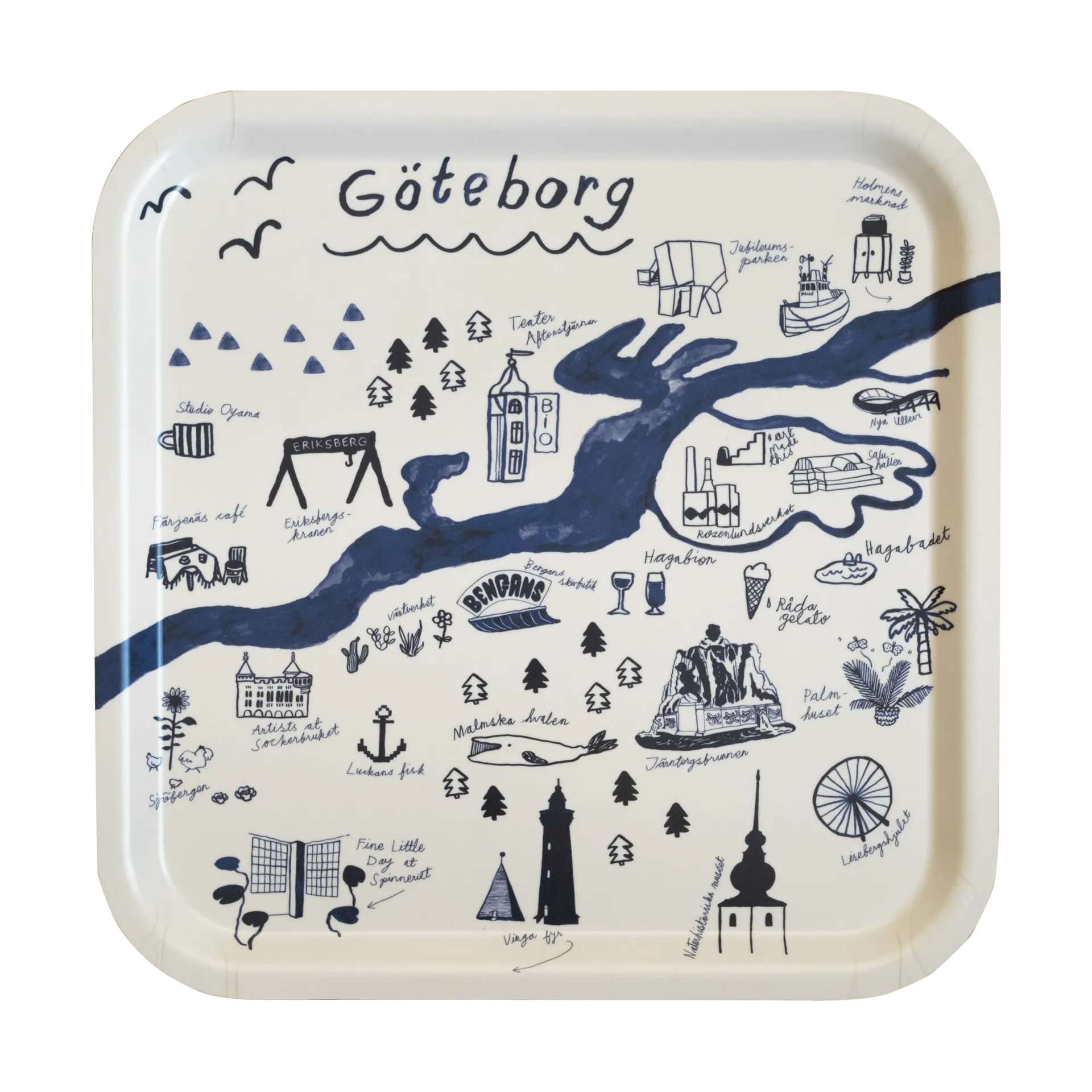 Gothenburg brett 32 x 32 cm, White-Blue Fine Little Day