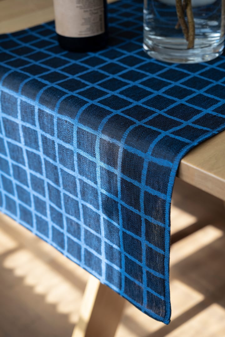 Rutig jacquardvevd bordsløper 45x150 cm - Blue-black - Fine Little Day