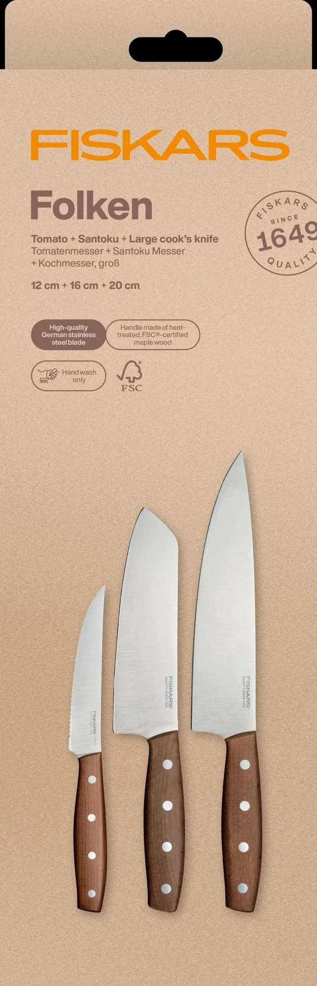 Folken knivsett, 3 deler Fiskars