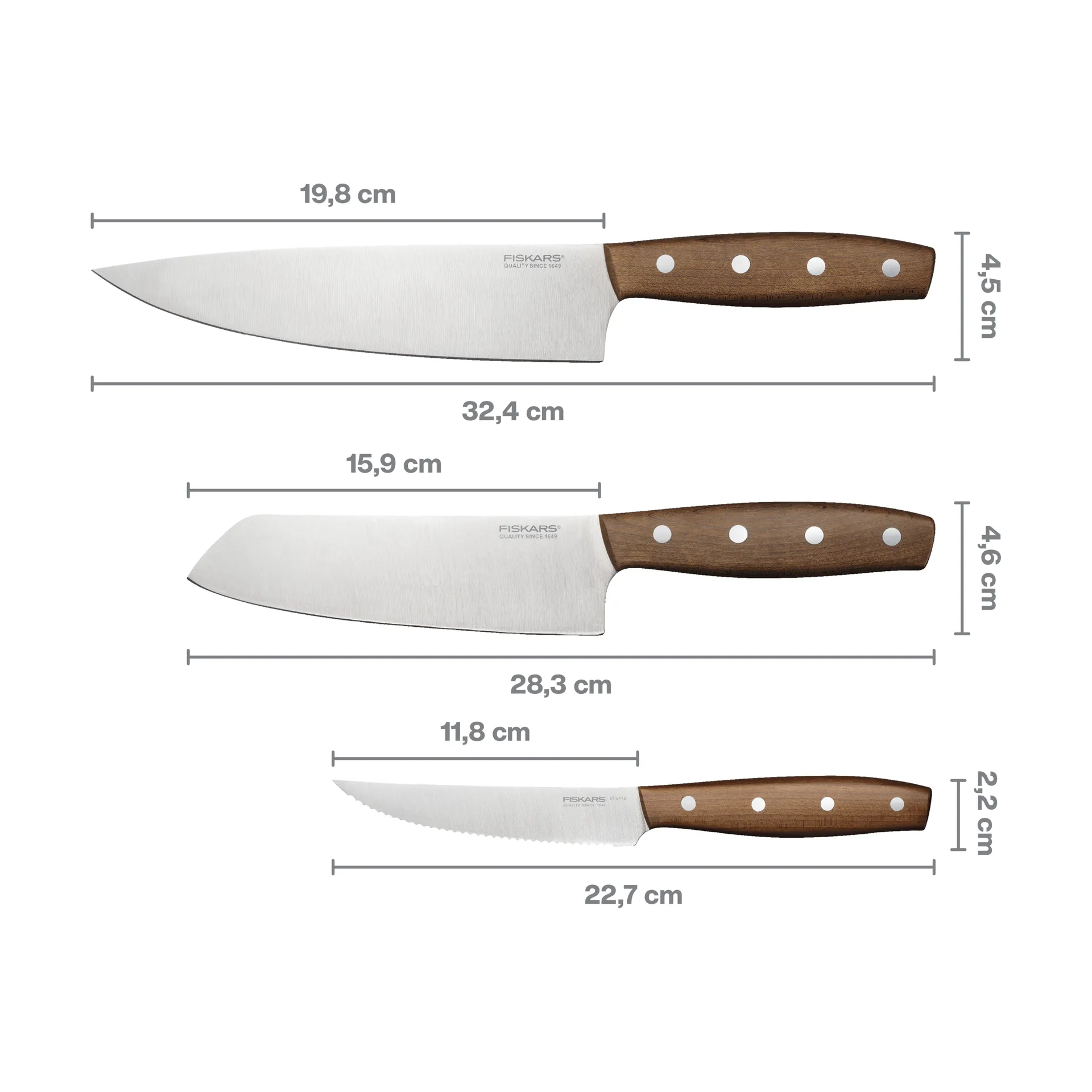 Folken knivsett, 3 deler Fiskars