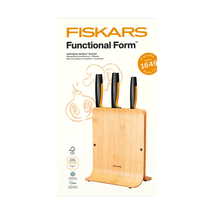 Functional Form knivsett med knivblokk - Bambus, 4 deler - Fiskars