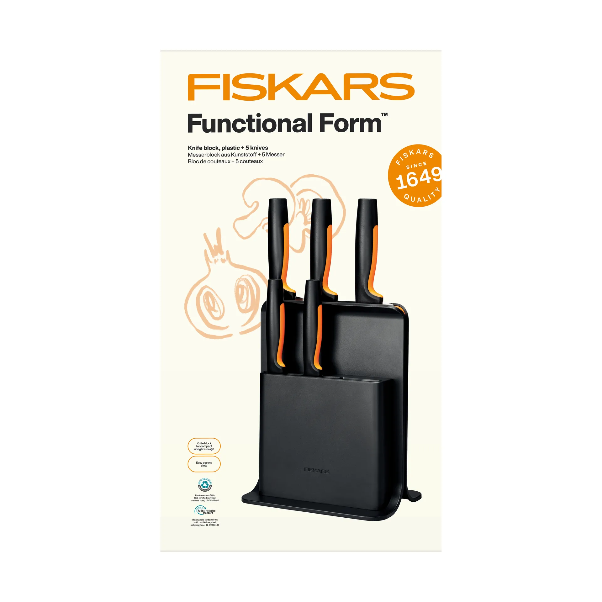 Fiskars Functional Form knivsett med knivblokk Plast, 6 deler