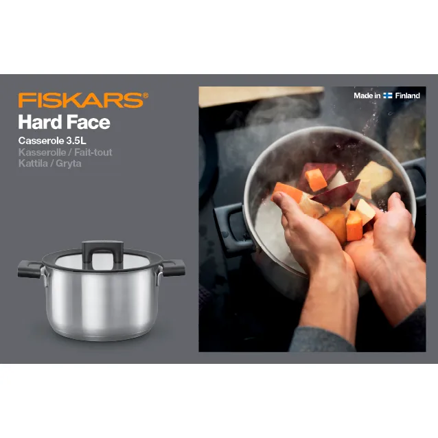 Hard Face Steel gryte med lokk, 3,5 L Fiskars