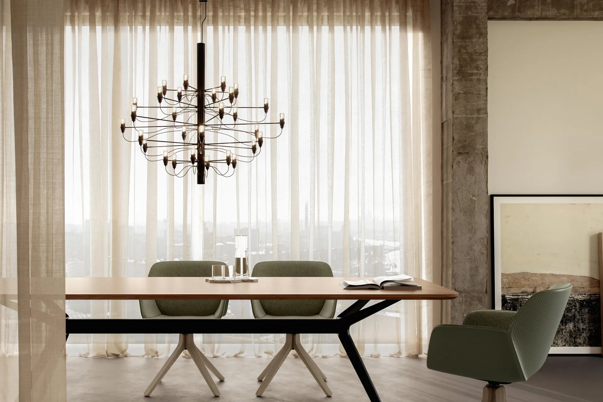 2097 Sarfatti lysekrone, Matsvart 30 lamper Flos