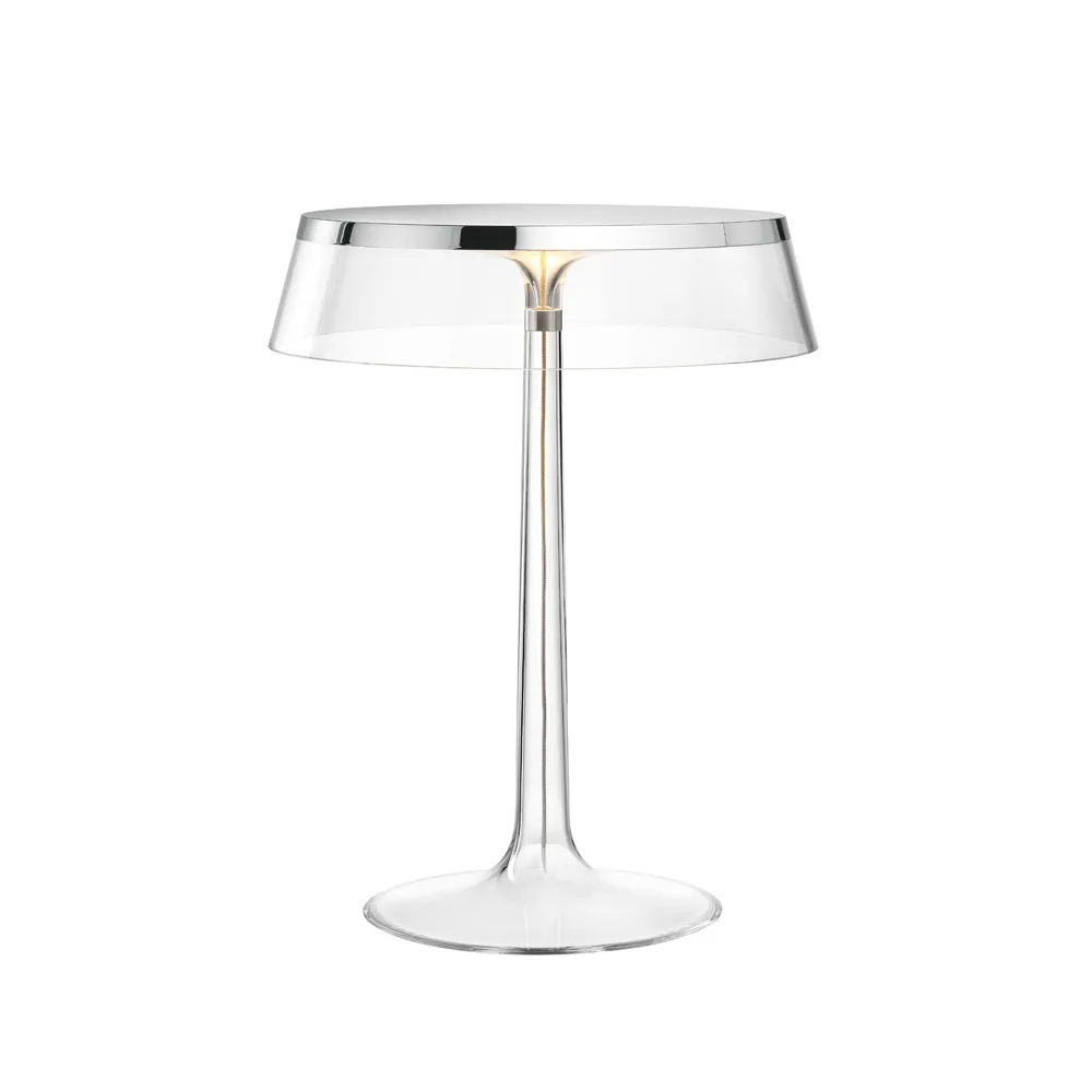 Bon Jour T bordlampe, Chrome-transparent skjerm Flos
