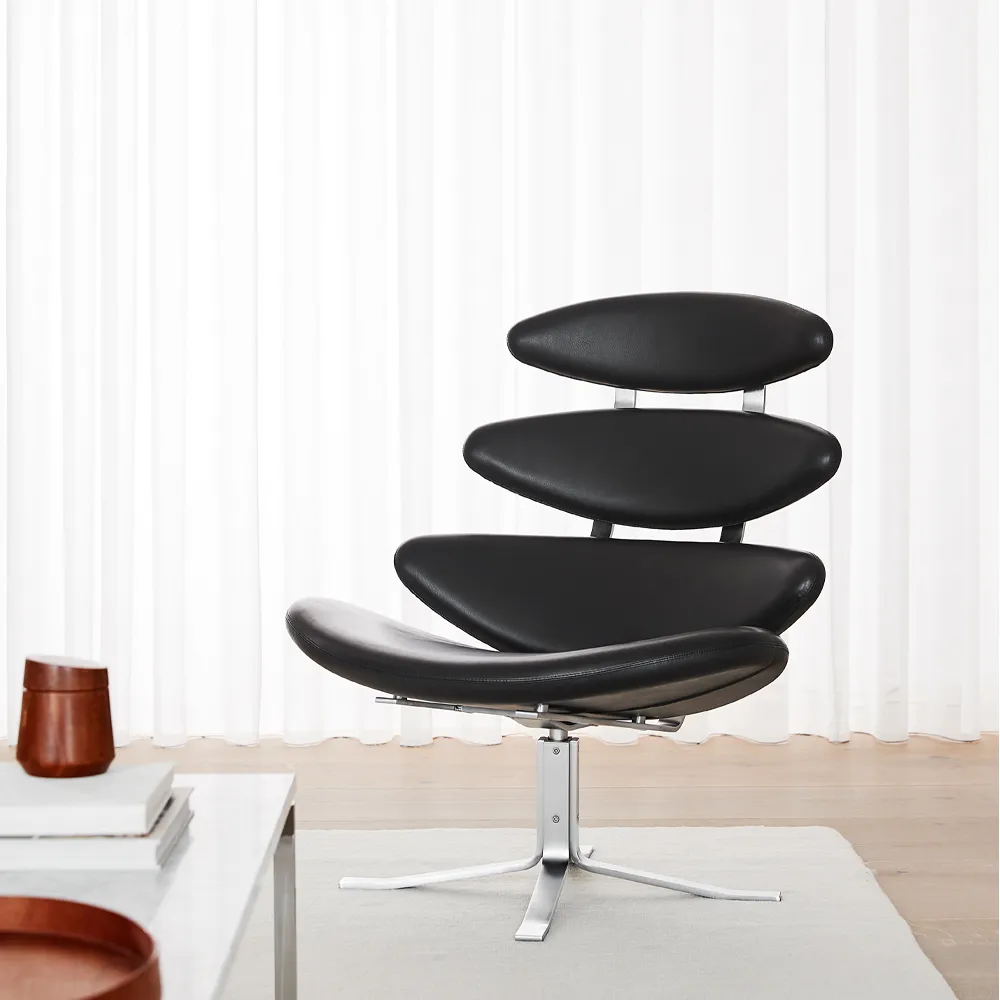 Corona lenestol, Lær omni 301-kromstativ Fredericia Furniture