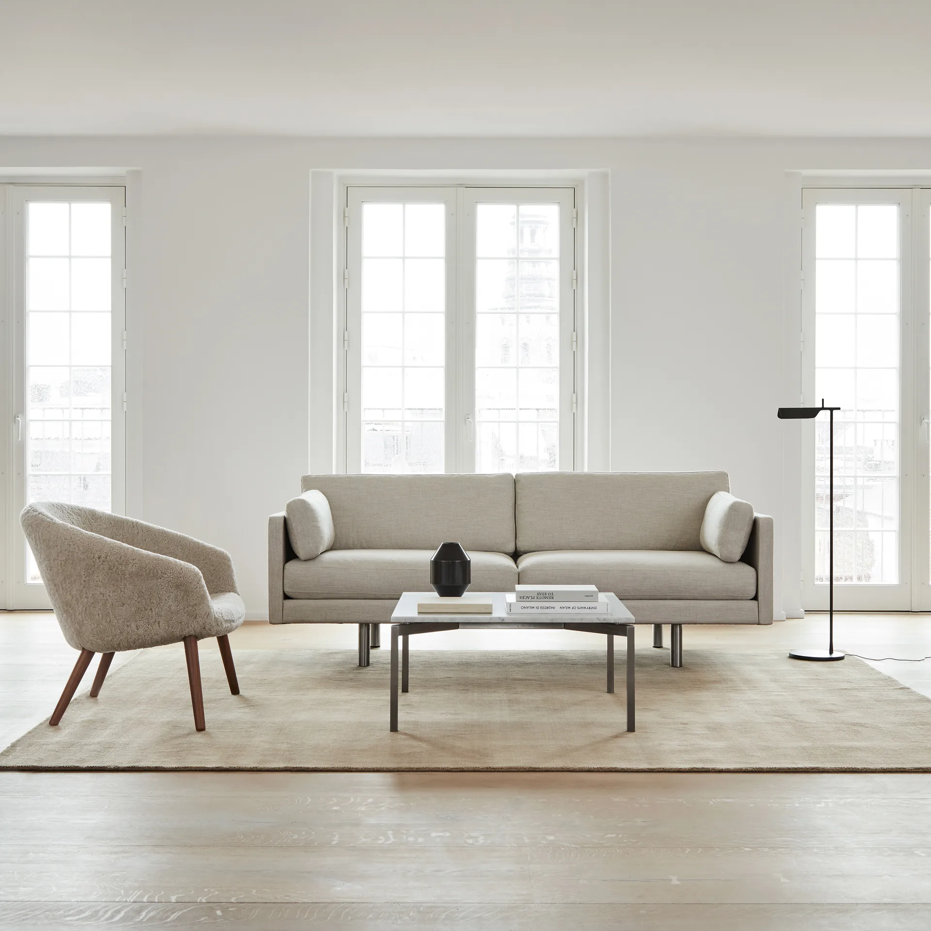 Ditzel loungestol saueskinn, Moonlight-walnut Fredericia Furniture