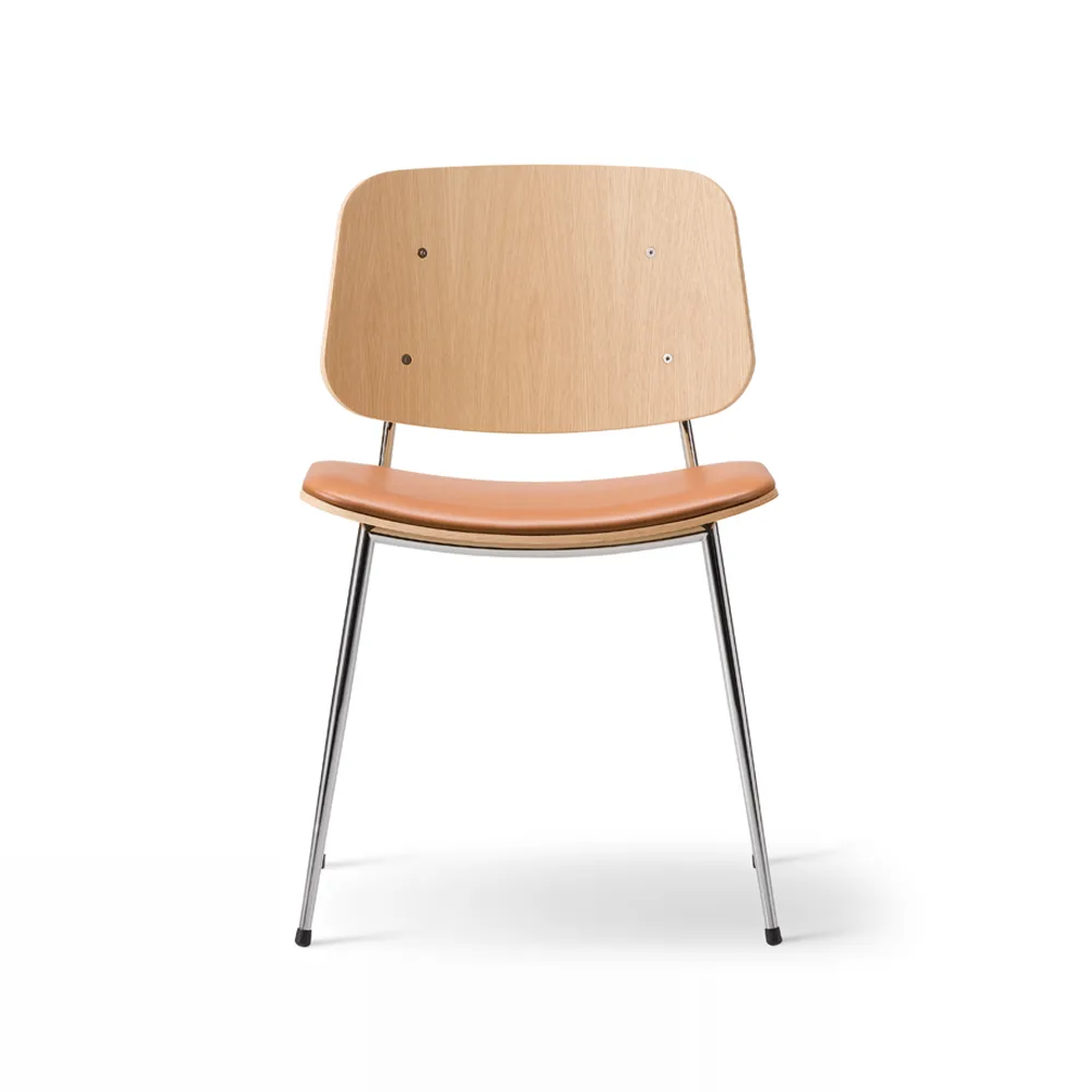 Søborg 3061 metal stol polstret sete, Lær Omni cognac-kromstativ Fredericia Furniture