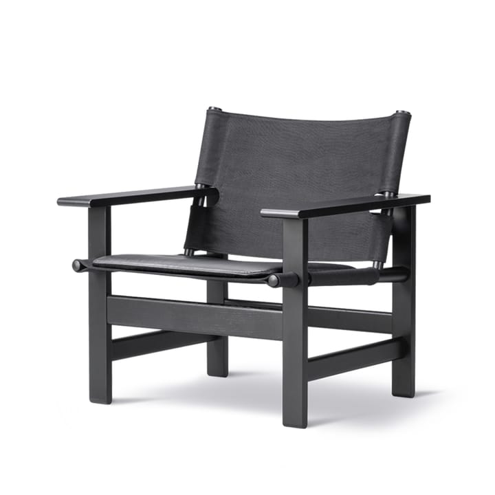 The Canvas Chair lenestol, Canvas svart-svartlakkert eik, inkl. svart lær pute Fredericia Furniture