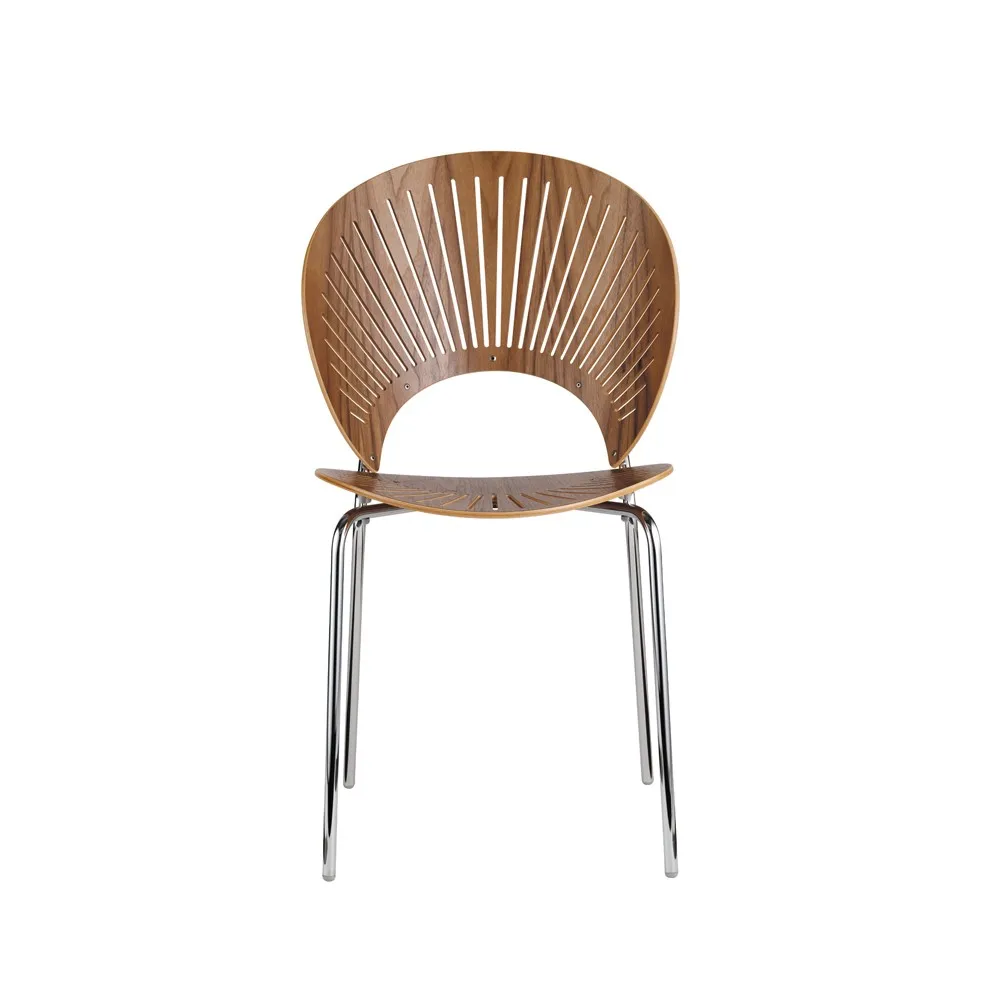 Trinidad 3398 stol, Klarlakkert valnøtt-ben krom Fredericia Furniture