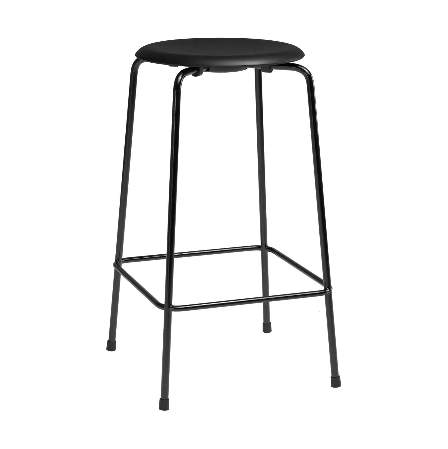 High Dot counter stool 4 ben, Intense svart lær-svart stål Fritz Hansen