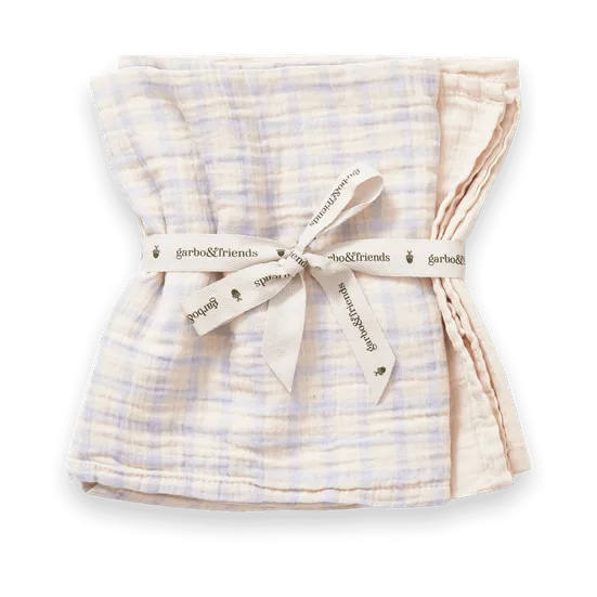 Gingham Sky Blue Muslin teppe, small 2 stk, 60x60 cm Garbo&Friends