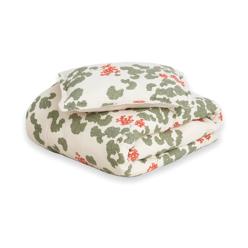 Pelargonium Muslin sengesett junior, 100x130 cm/35x55 cm Garbo&Friends