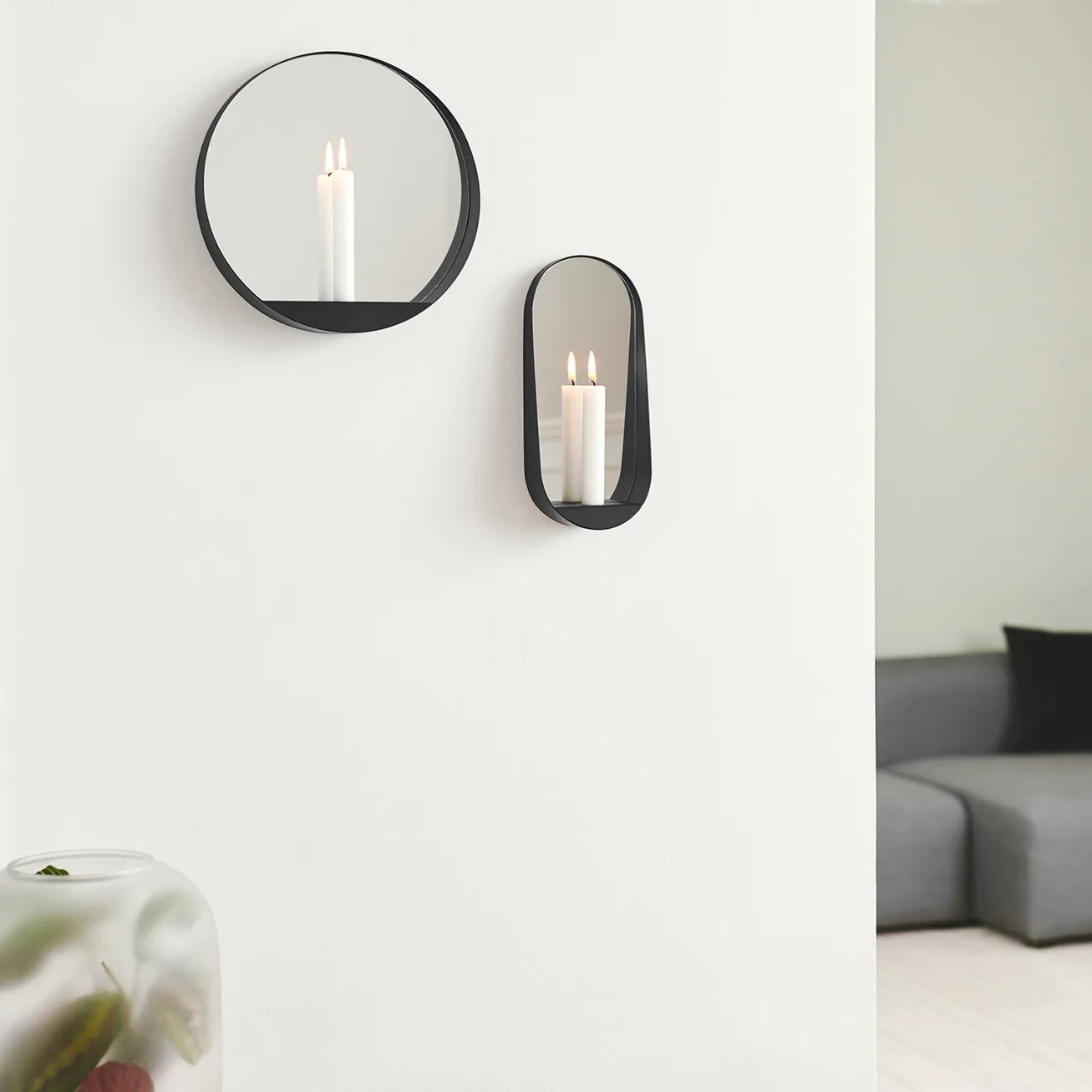Glim speil/lysestake Ø28 cm, Svart Gejst