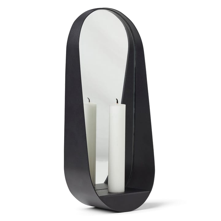 Glim speil/lysestake oval 12x28 cm, Svart Gejst