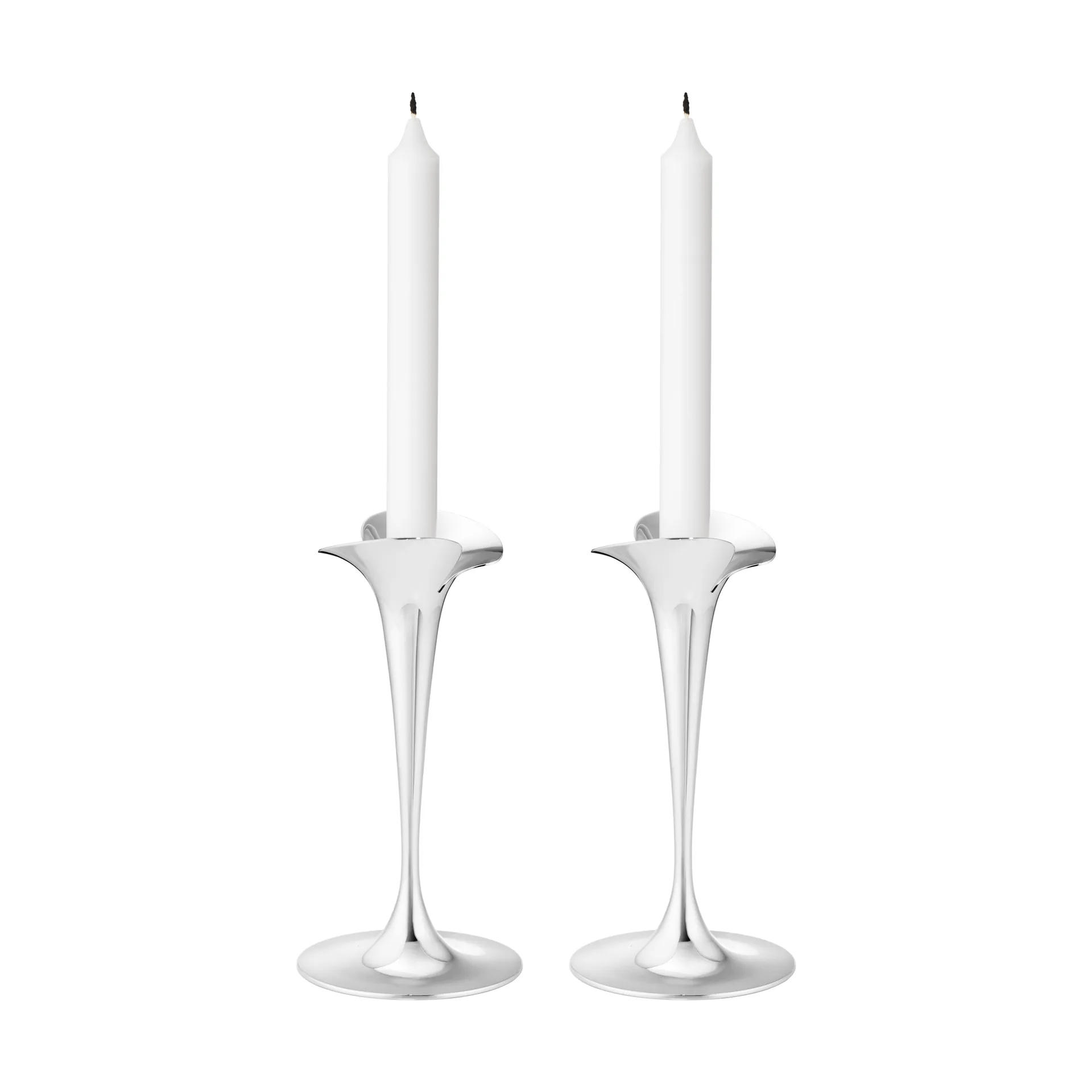 Bloom lysestaker for kronelys, Rustfritt stål, små, 2‑pakning Georg Jensen