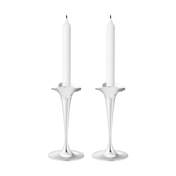 Bloom lysestaker for kronelys - Rustfritt stål, små, 2‑pakning - Georg Jensen