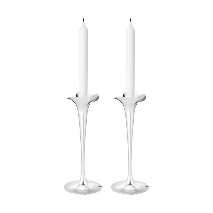 Bloom lysestaker for kronelys - Rustfritt stål, store, 2-pakning - Georg Jensen