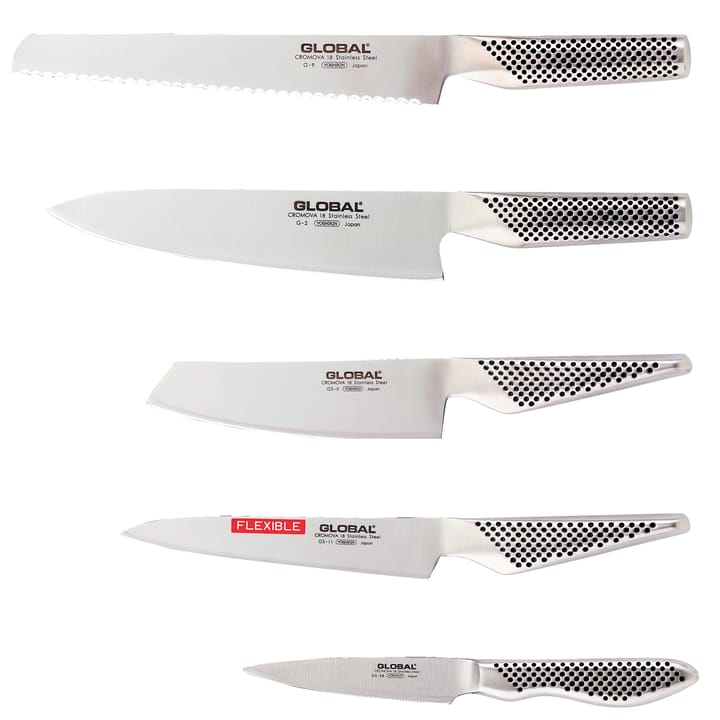 Global G-2951138R knivsett, 5 kniver - rustfritt stål - Global
