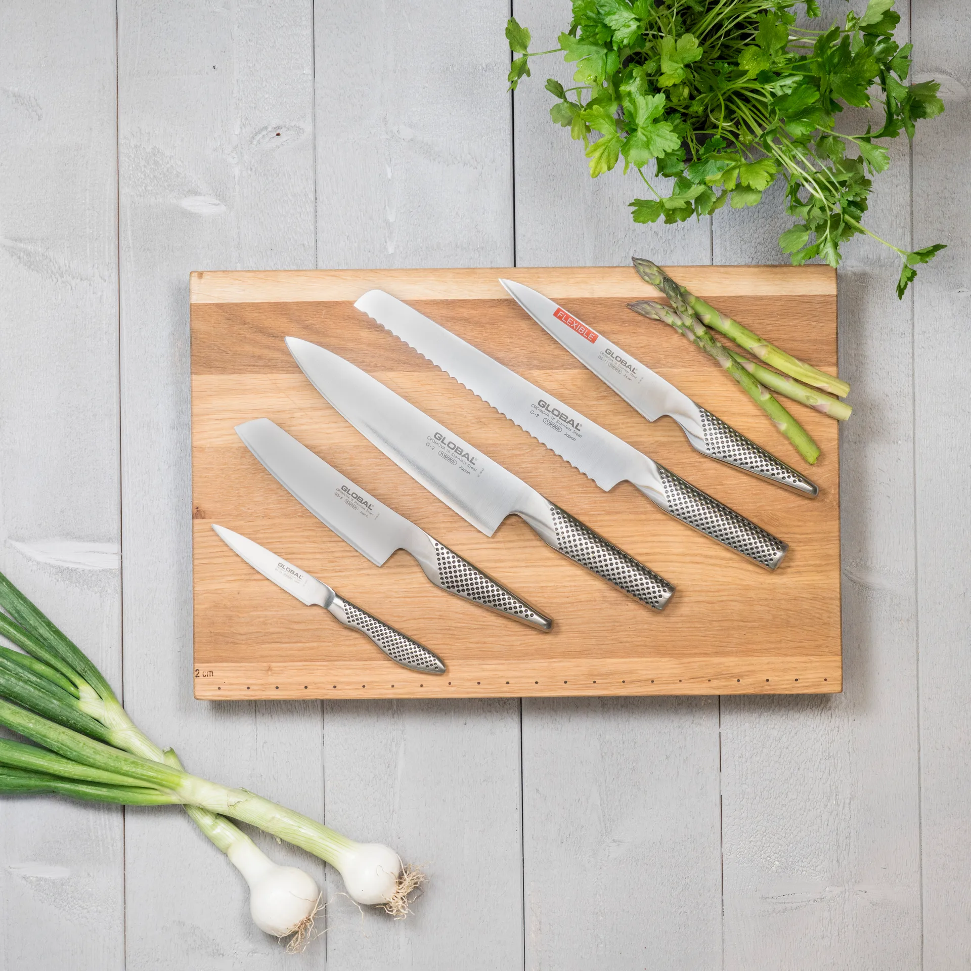Global G-2951138R knivsett, 5 kniver, rustfritt stål Global