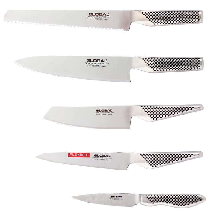 Global G-2951138R knivsett, 5 kniver, rustfritt stål Global