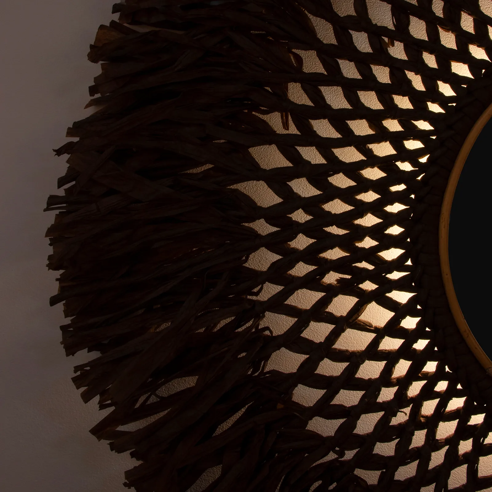 Boho vegglampe med speil Ø90 cm, Brun Globen Lighting